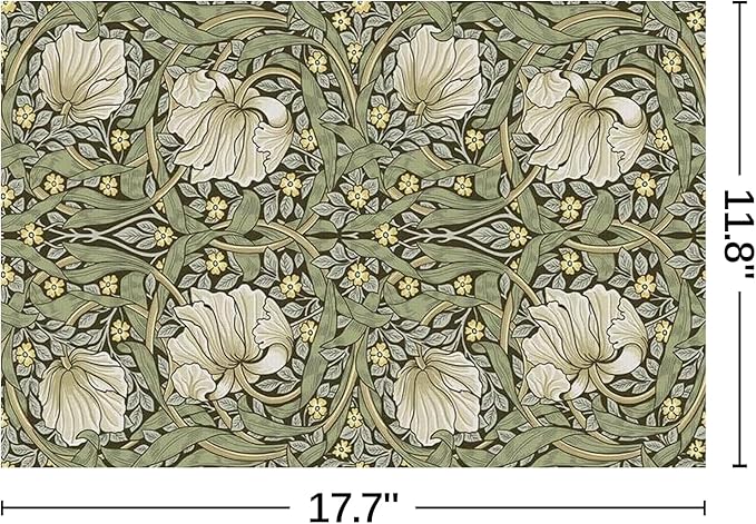 William Morris Placemats Set of 6 Vintage Floral Green Botanical Washable Heat Resistant Place Mats for Dining Table Cottagecore Linen Woven Wipeable Table Mats Kitchen Decor 11.8"X17.7"