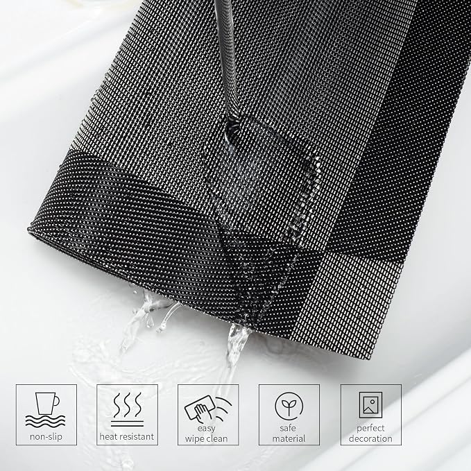 AHHFSMEI Placemats Set of 8 Washable Woven Vinyl Placemats for Dining Table Heat Resistant Non-Slip Stain Resistant Table Mats for Kitchen & Home Decor(Black Corner,8)