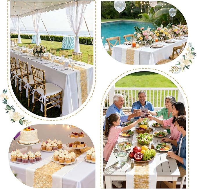 Metallic Style Table Runner, Cotton and Linen Gold Table Runners 48 inches Long,Pre-Pressed Metal Striping Process, Birthday Wedding Decorations for Home Living Room Decor(Gold, 13"x48")
