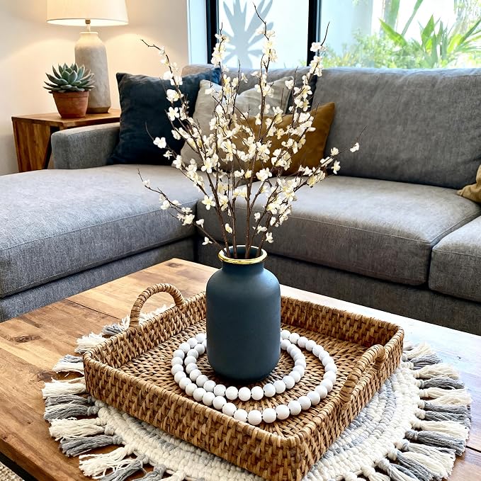 Ammyoo 4Pcs Cherry Blossom Branches Artificial Flowers for Spring Summer Indoor Decoration,Faux Long Stem Artificial Flowers for Wedding Home Office Bedroom Party Table Centerpieces Decor(White)