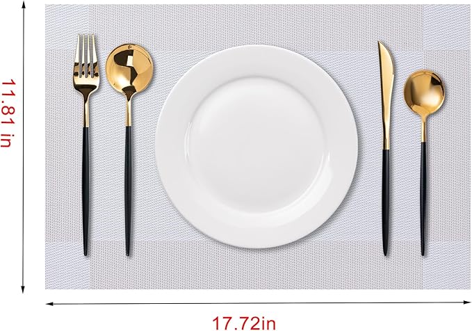 CADONO Placemats Set of 6 Washable Indoor/Outdoor Vinyl Place Mats for Dining Table Durable Non-Slip Heat Resistant PVC Weave Table Mats（Four-Corner-Beige）