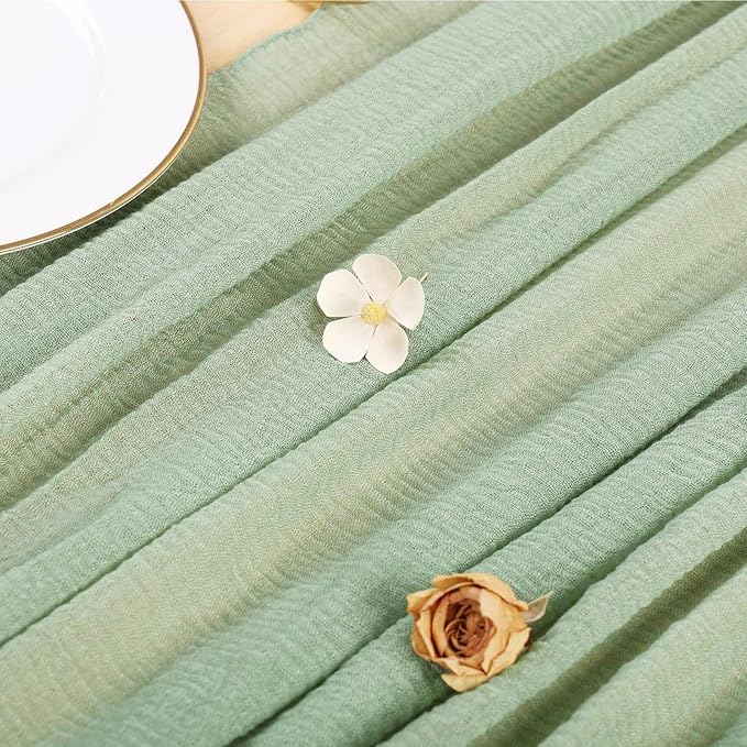 Sage Green Cheesecloth Table Runner 10ft Boho Gauze Table Runner for Baby Shower 32x120 Inches Rustic Cheese Cloth for Wedding Shower Valentines Party Summer Home Decorations