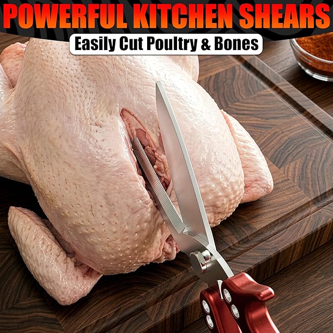 4-in-1 Kitchen Shears Heavy Duty - Detachable Poultry Shears with Micro-Serrated Blades, Spring-Loaded Action & Non-Slip Metal Handle, Dishwasher Safe - Bone Cutting Scissors for Chicken & Meat Prep
