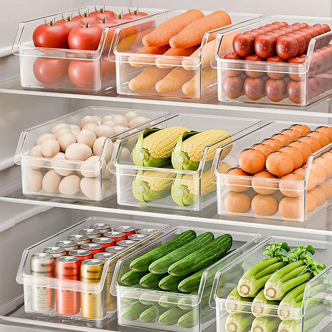 HUHJYUGE Pantry Organizers & Storage, Clear Plastic Fridge Organizer Bin for Vegetables, Fruits, Eggs, or Snacks, Open-Top Drawer Storage Box for Refrigerator, Freezer (27x17x10.6cm)