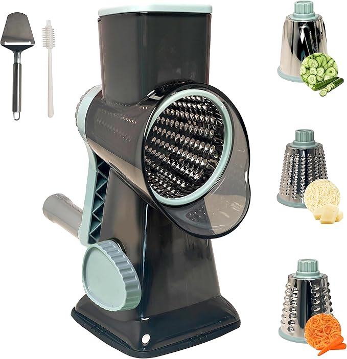 Ultra Rotary Cheese Grater – Manual Hand Crank Cheese grater & Vegetable Chopper 3 Sharp Blades & Reinforced Suction Base - Grater for cheese shredder Nuts, Vegetable - Essential Kitchen Gadgets
