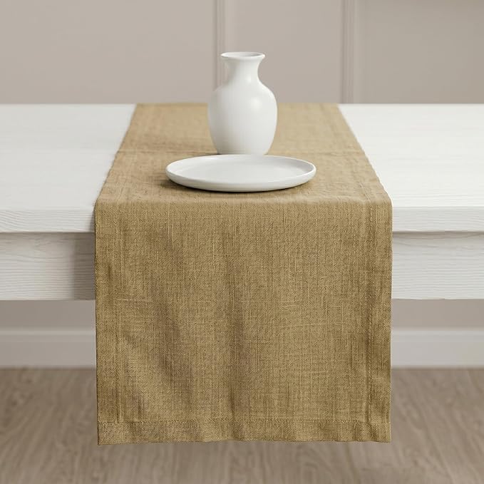 Solino Home Linen Table Runner 90 Inches Long - 100% Pure Linen Kelp Table Runner 14 x 90 Inch for Spring, Summer - Diana Medium Weight, Handcrafted and Machine Washable