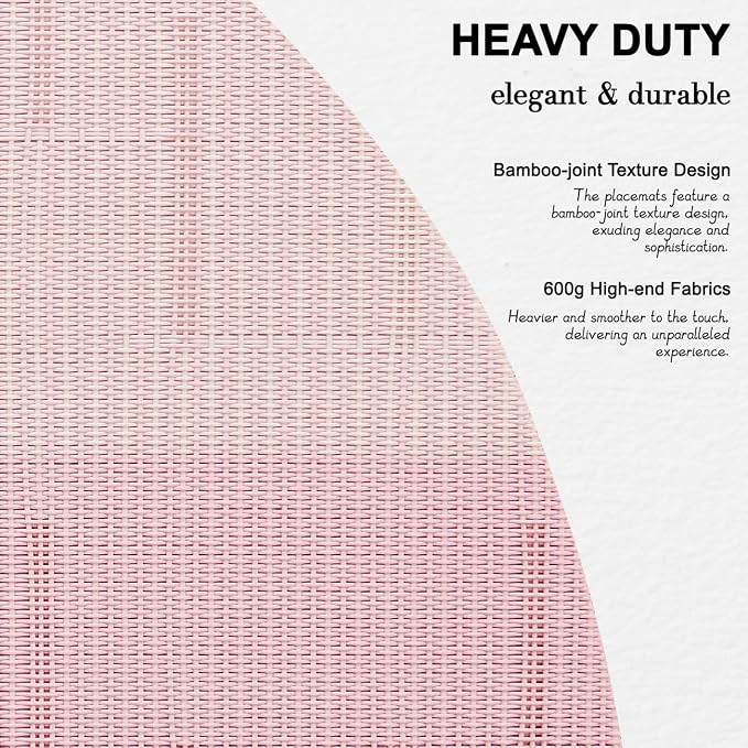 Round Placemats Set of 4, 15 Inch Woven Vinyl Heat Resistant Place Mats, Washable Non Slip PVC Table Mats for Kitchen Dining Party Outdoor Table Decor (Beige Pink, 4)