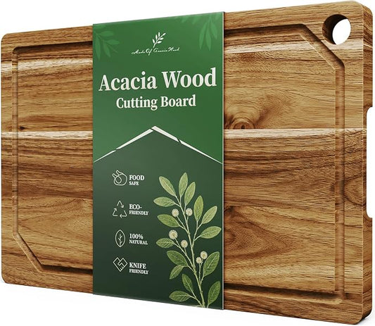 Kitsure Acacia Wood Cutting Board - Multi-Sizes Wooden Cutting Boards for Kitchen, Convenient Kitchen Essentials with Deep Juice Grooves, Cutting Board for Chopping & Serving, Large