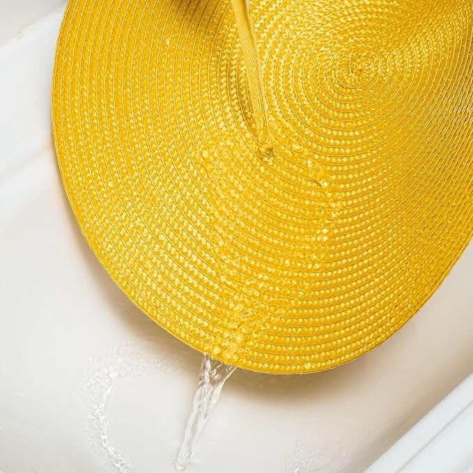 AHHFSMEI Round Placemats Set of 6 Heat Resistant Washable Non-Slip Woven Braided Table Mats for Dining Table Kitchen & Home Decor (Yellow)
