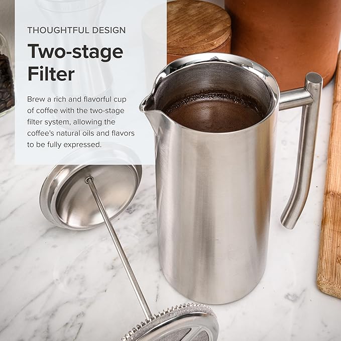 Frieling Double-Walled Stainless-Steel French Press Coffee Maker in Frustration Free Packaging, Brushed, 17 Ounces