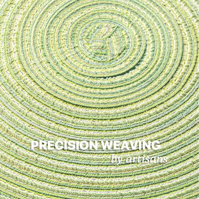 Round Placemats Set of 8 Woven Placemats Washable Braided Table Mats for Dining Table Heat Resistant Non-Slip Circle Place Mats(Green)
