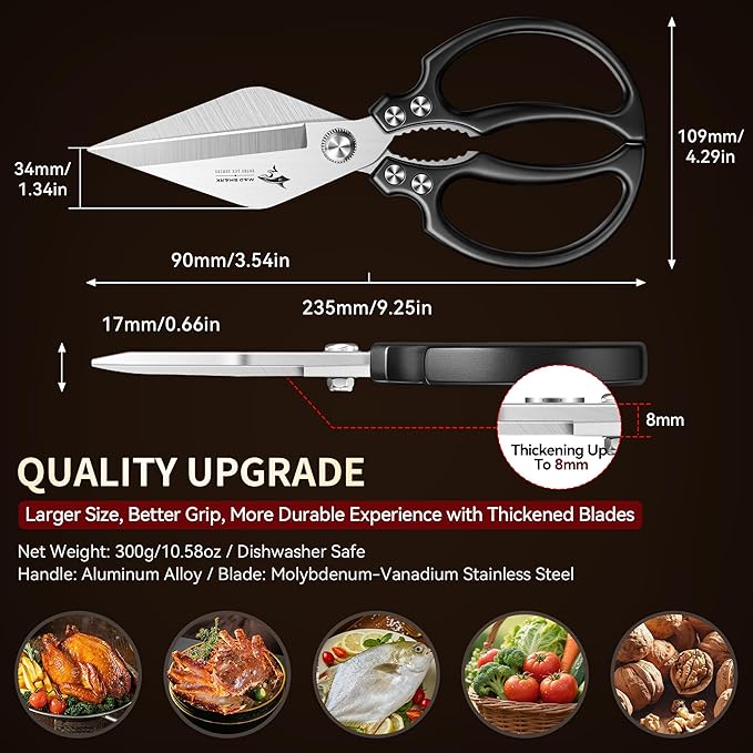 MAD SHARK Heavy Duty Kitchen Shears, Dishwasher Safe All Purpose Kitchen Scissors, Premium Sharp Poultry Shears for Turkey, Meat, Seafood, Vegetables, Stainless Steel Blades