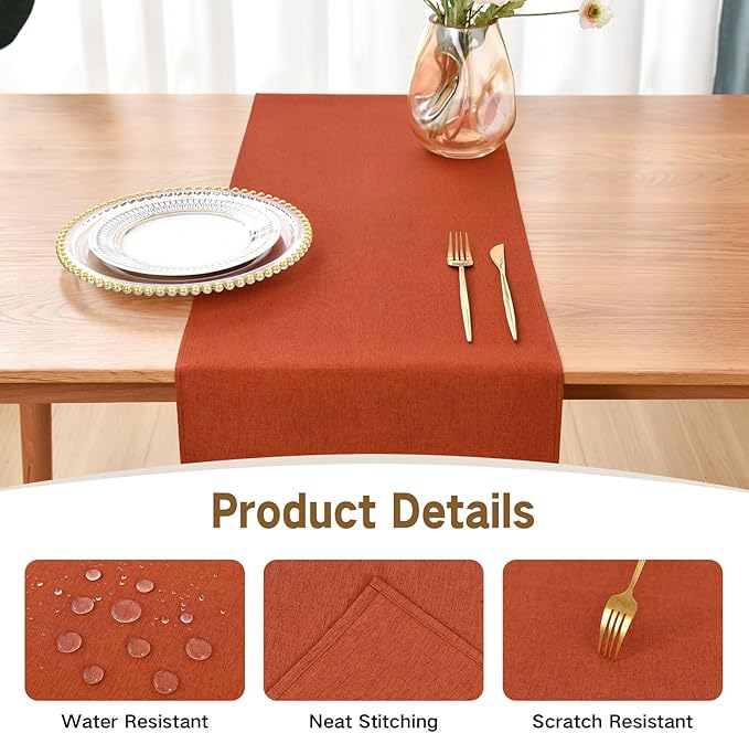 Farmhouse Rustic Table Runner Rust Faux Linen Table Runners Water Resistant Table Runner 72 inches Long for Living Room Dresser Bedroom Kitchen Dining Party 13x72 Inch