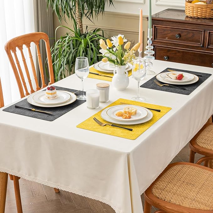 Romanstile Vinyl Placemats Set of 8, Reversible Faux Leather Heat Resistant Wipeable Table Mats, Waterproof Washable Non-Slip Table Placemats for Dining/Kitchen/Party/Outdoor (Grey Yellow, 12" x 17")