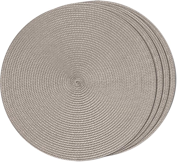 FunWheat Round Braided Placemats Set of 4 Table Mats for Dining Tables Woven Washable Non-Slip Place mats 15 inch(Taupe, 4pcs)