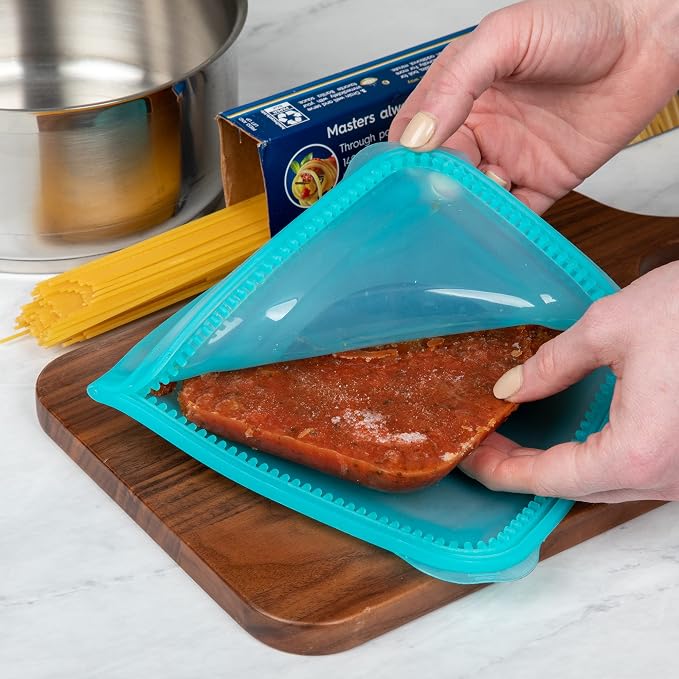 ProKeeper Dual-Zipper 100% Silicone Sandwich Bag, Teal - Reusable and Durable Food Storage Bag