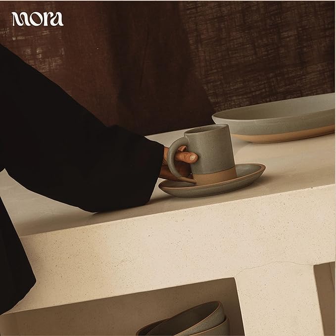MORA Medium Mugs Set of 4, 16oz Ceramic Pottery Latte Mugs/Coffee Cups - Microwave and Dishwasher Safe - Peppercorn