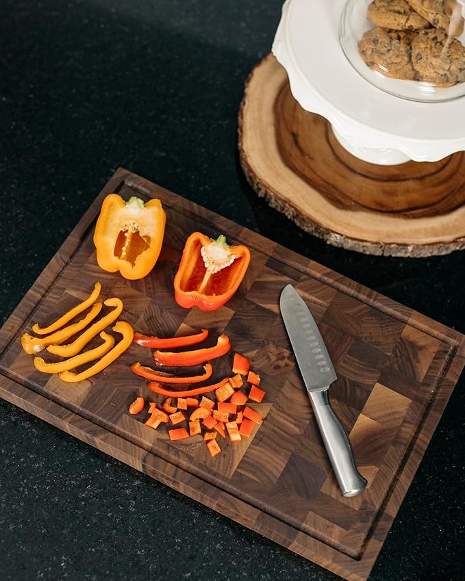 Handmade Walnut Cutting Board – Wooden Chopping Board with Juice Groove and Handles – Durable, Knife-Friendly, and Made in the USA (Large)