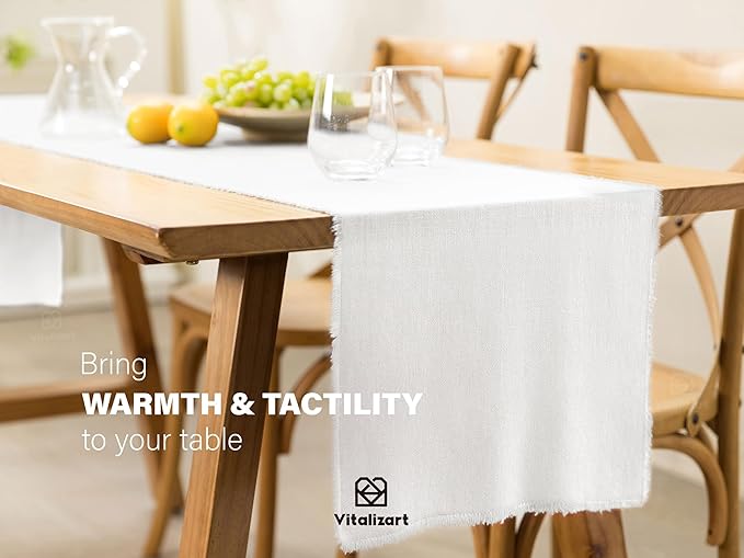 Vitalizart White Table Runner 14 x 120 Inches Long Slub Texture Cotton Linen Table Runner for Rustic Home Decorations Dining Room Wedding Decor Reception Bridal Shower Thanksgiving Christmas
