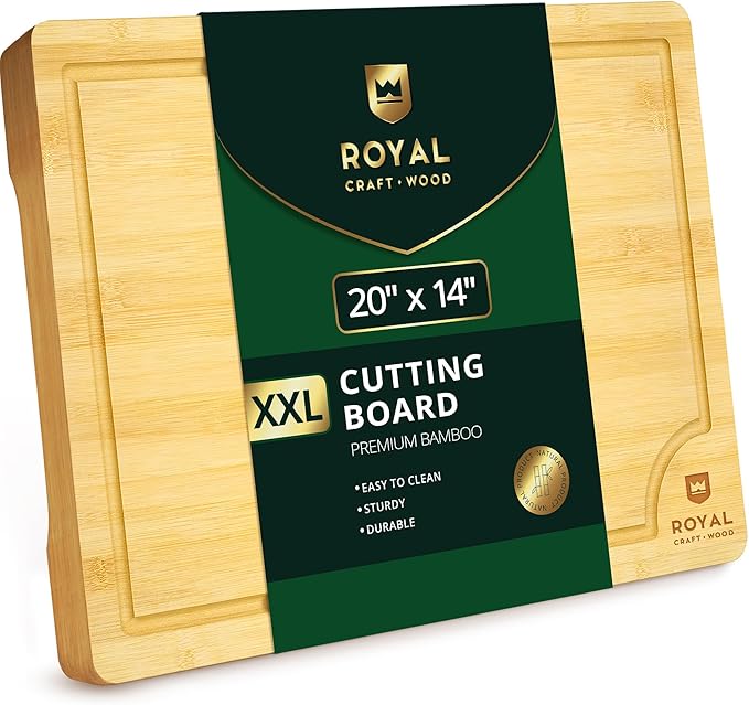 Bamboo Cutting Boards for Kitchen - Kitchen Chopping Board for Meat (Butcher Block) Cheese and Vegetables | Wooden Cutting Board Heavy Duty Serving Tray with Handles (XXL, 20 x 14")