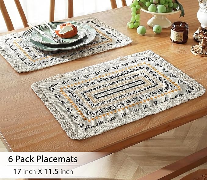 Ruvanti Cloth Placemats Set of 6 – 17"x11.5" Blend of Cotton, Polyester, Woven Placemats Washable Fabric, Table Mats Perfect for Farmhouse Kitchen, Parties, Holidays - Tribal Art