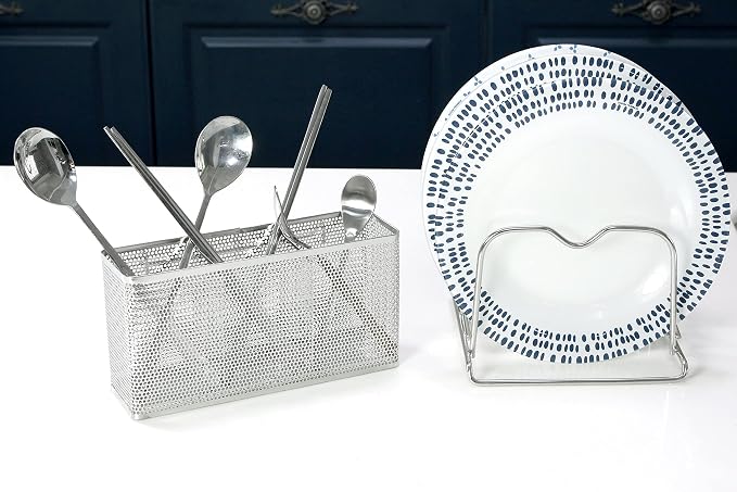 LENITH Kitchen Utensil Chopsticks Perforated Holder with Hooks - 304 Stainless Steel Storage for Organizer Dishwasher Safe (Large Rectangle)