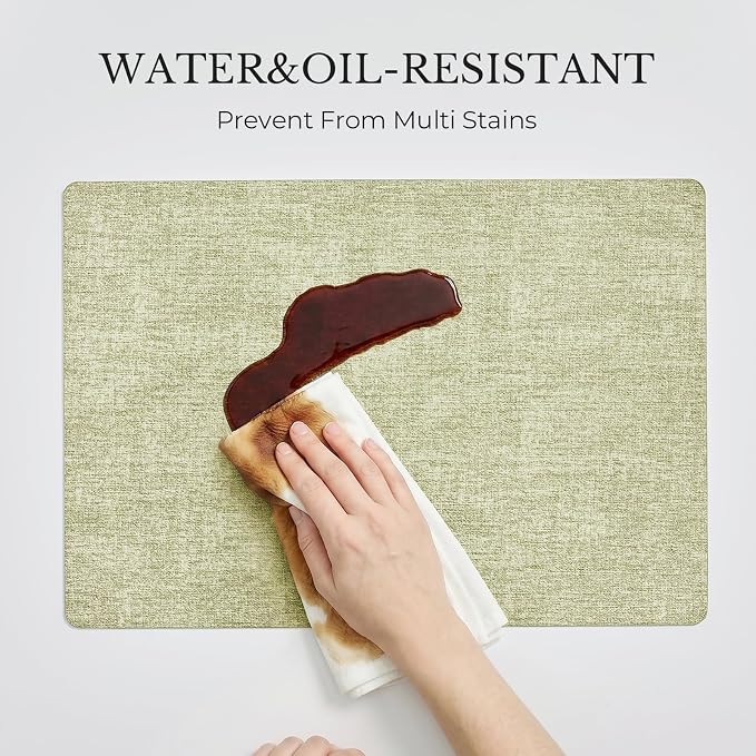 Romanstile Reversible Vinyl Placemats Set of 8, Faux Leather 100% Waterproof Oil-Proof Wipeable Place Mats, Heat Resistant Dual Sided Table Mats for Kitchen/Dining/Party (Grey Green, 12 x 17 Inch)