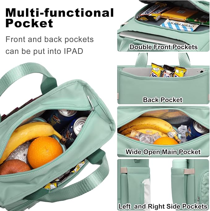 AIJIEKE Large Insulated Lunch Bag for Women Men, Work Lunch Box Tote, Green | Leakproof, durable multi-compartment cooler. Reusable with shoulder strap. Perfect for travel meal prep, picnic, beach