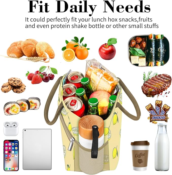 Coobiiya Lunch Bag for Women Men, Cute Lunch Tote Bags Insulated Reusable LunchBox Large Capacity Cooler Bag for Work Travel Picnic Green white
