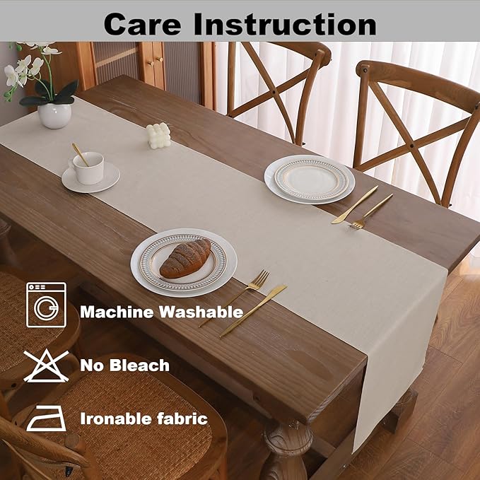 Gernaice Solid Color Table Runner, Rustic Cotton Linen Farmhouse Table Runners for Dresser End Coffee Table Home Decor, 24" L X 13" W Beige