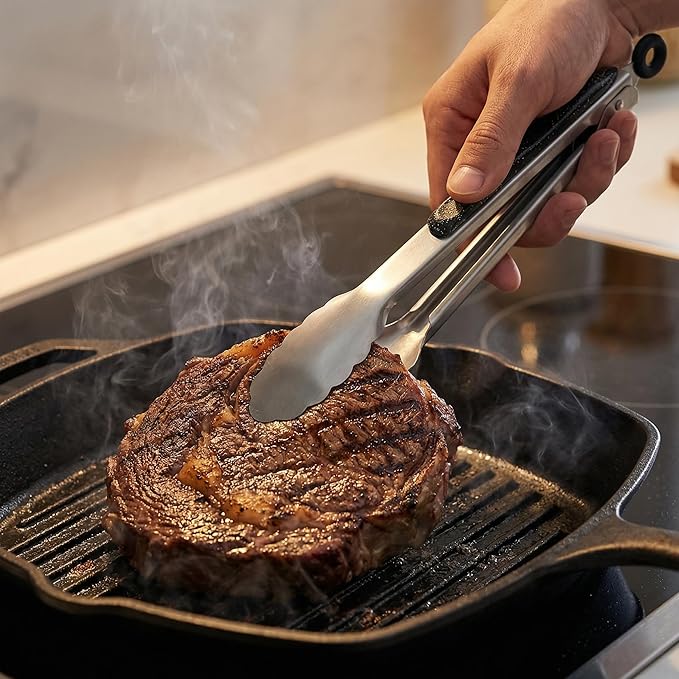 Cooking Utensil Set, Stainless Steel Kitchen Tools Include Solid & Slotted Spatula,Soup Ladle, Heat-Resistant, Dishwasher Safe, Ergonomic Handle
