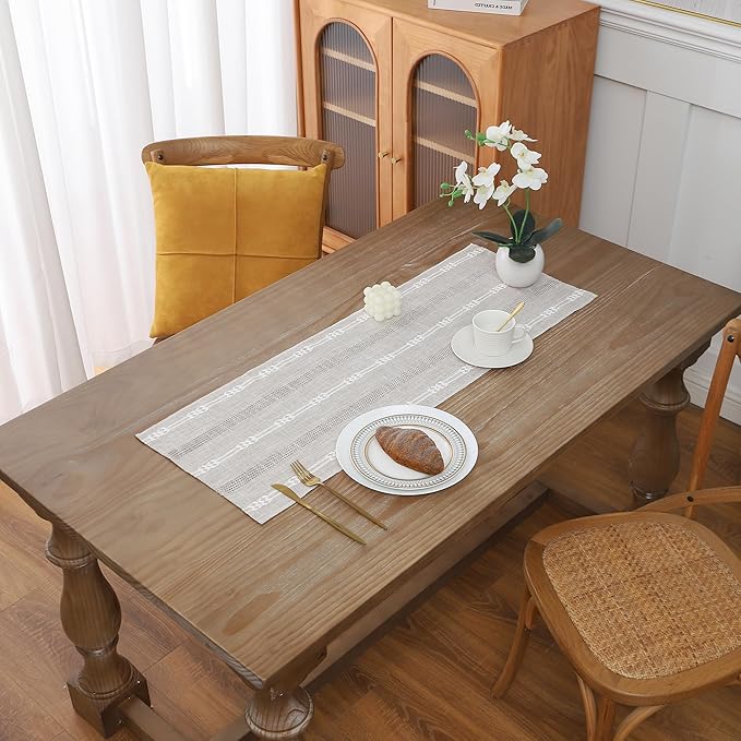 Gernaice Boho Table Runner, Embroidered Cotton Linen Farmhouse Table Runners for Dresser End Coffee Table Home Decor, 24" L X 13" W Brown