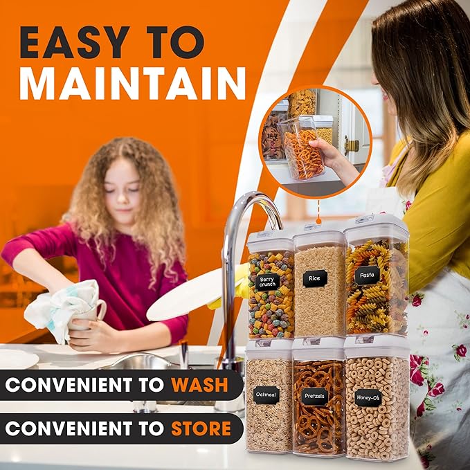 Cheer Collection Airtight Food Storage Containers, Kitchen Storage Containers for Pantry, Set of 6 Food Containers with Lids Airtight, Pantry Storage Containers & Organizers with Lids, 12L, White