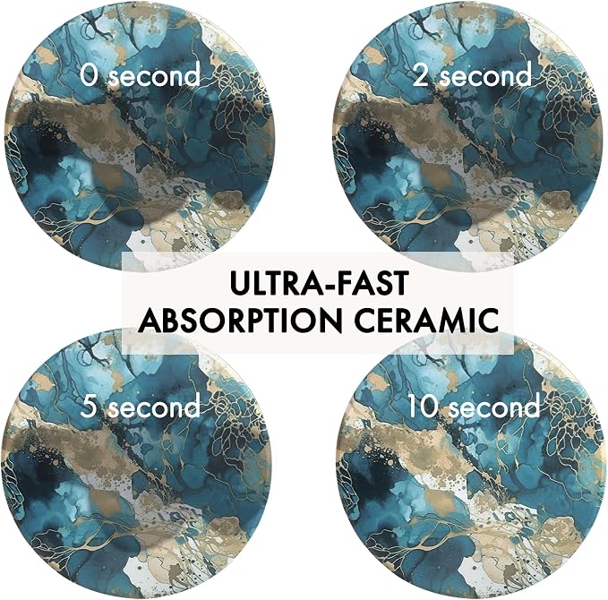 Colorful Ceramic Marble Coasters Set of 6, Cute Moisture Absorbing Coaster, Coffee Table Decor, Stone Absorbent Drink Coasters