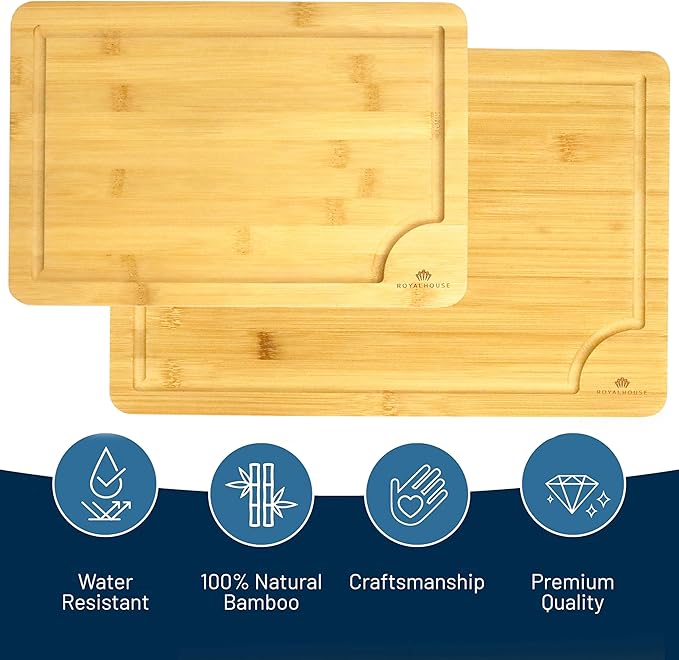 2 Pack Cutting Board Large15x10x0.5 and Medium 12x8x0.5 Bamboo Cutting Boards for Kitchen with Juice Groove and Kitchen Chopping Board for Meat Cheese board Heavy Duty Serving Tray