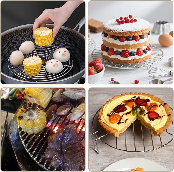 8.66" Round Cooking Rack, 2 Pcs Stainless Steel Baking Cooling Steaming Grilling Rack for Air Fryer, Pressure Cooker, Cooking Enthusiasts
