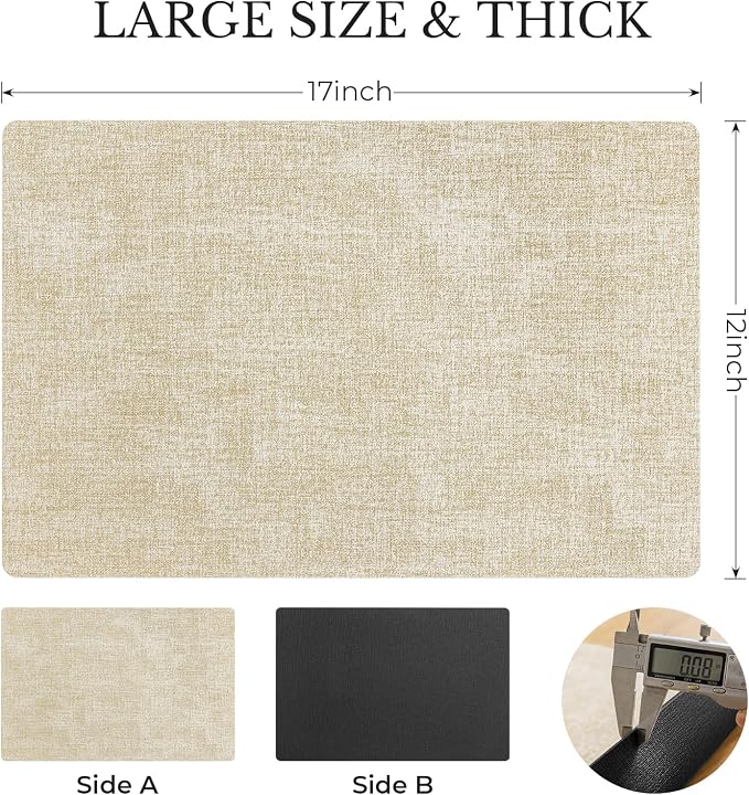 Romanstile Vinyl Placemats Set of 8, Reversible Faux Leather Heat Resistant Wipeable Table Mats, Waterproof Washable Non-Slip Table Placemats for Dining/Kitchen/Party/Outdoor (Grey Beige, 12" x 17")
