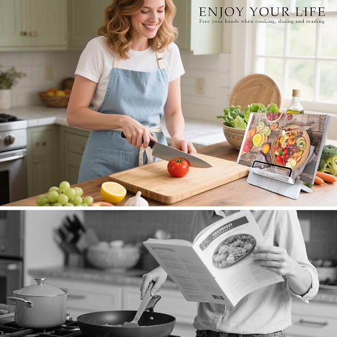 Cookbook Stand Wood Cookbook Holder: Recipe Book Holder for Counter - Wooden Cookbook Stand for Kitchen, Dining Room, Farmhouse - Adjustable Cookbook Recipe Stand