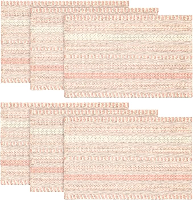 Artoid Mode Pink Farmhouse Woven Braided Stripe Placemats Set of 6,12x18 Inch Seasonal Holiday Table Mats Party Kitchen Dining Decoration
