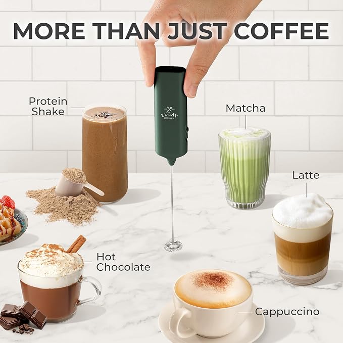 Mini & Mighty Milk Frother Wand – Powerful Handheld Coffee Frother, Battery Operated Drink Mixer – Compact Pocket Size – Detachable Whisk for Latte, Cappuccino, Matcha, Hot Chocolate