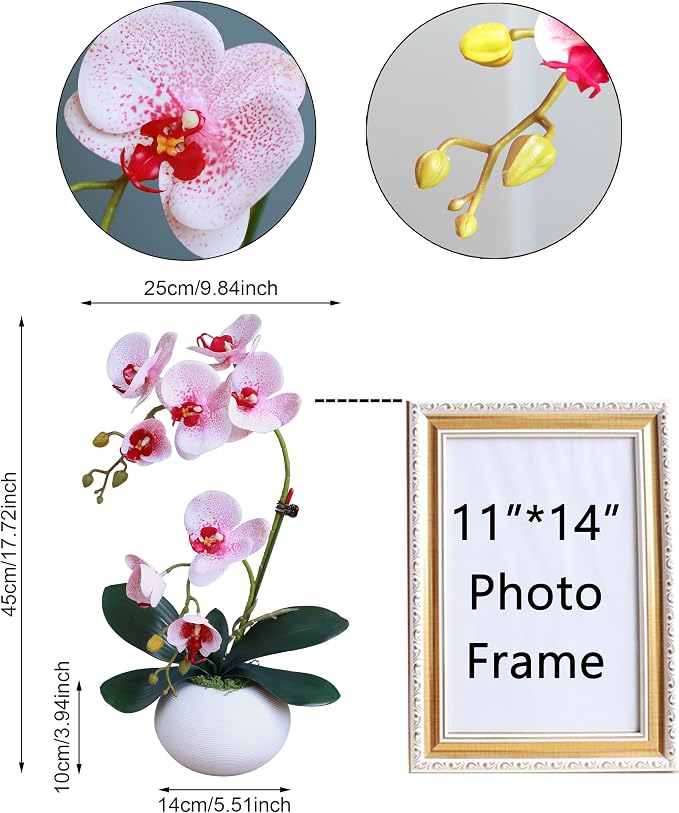 Forlaoers 17" White Fake Orchid in Vase Artificial Orchids That Look Real with Pot Artificial Flowers for Home Decor Indoor Office Bathroom Decoration Table Centerpieces