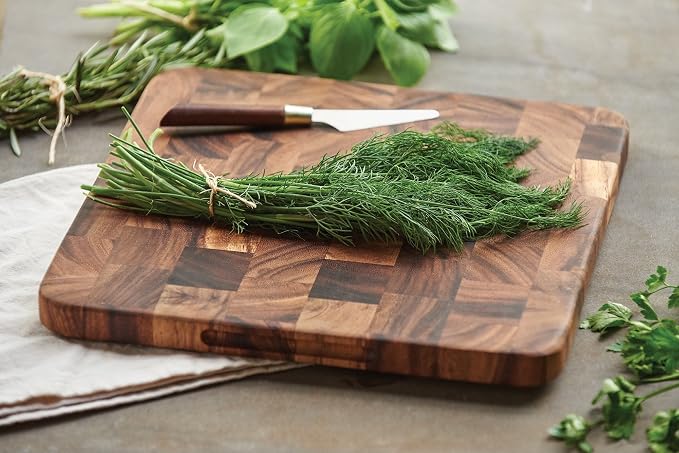 Ironwood Oslo End Grain Square Utility Cutting Board, 12 Inch Square Acacia Wood Cutting Board