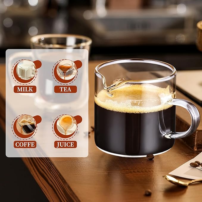 Gulex Espresso Cups, Shot Glass Coffee Espresso Cups with Pour Spout, 4 oz, Clear, Set of 2 (Set of 2)