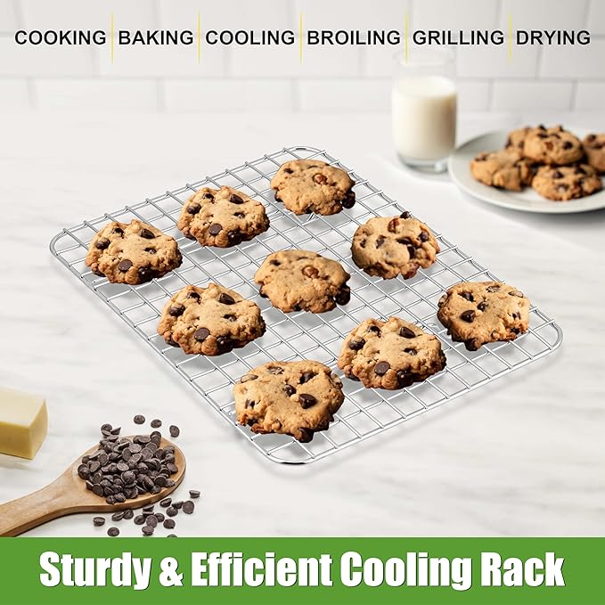 Homikit 3 Pack Cooling Rack Set, 12" x 9" Stainless Steel Baking Rack for Bacon Bread Pizza, Metal Wire Oven Racks for Cooking Roasting Fit Quarter Sheet Pan, Rust Free & Dishwasher Safe
