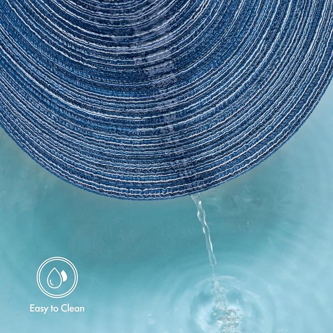 Winknowl Round Braided Placemats Set of 8 Washable Woven Heat Resistant Table Mats for Kitchen Dining Tables 15 inch Round Place Mats (Seascape Blue,8)