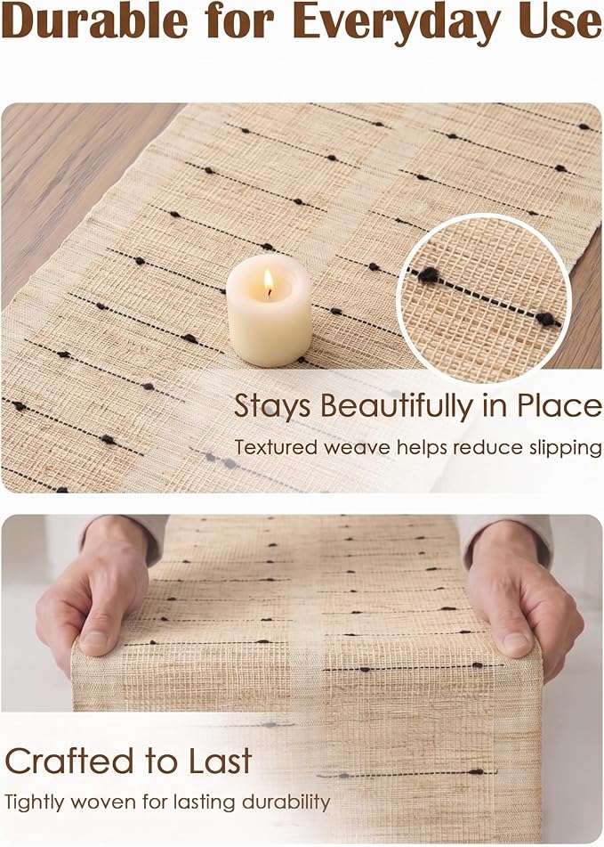 Ramie Table Runner 13.8 x 72 Inch, Natural Woven Table Runner for Dining Table, Boho Farmhouse Rustic Table Decor for Kitchen, Coffee Table, Entryway Console