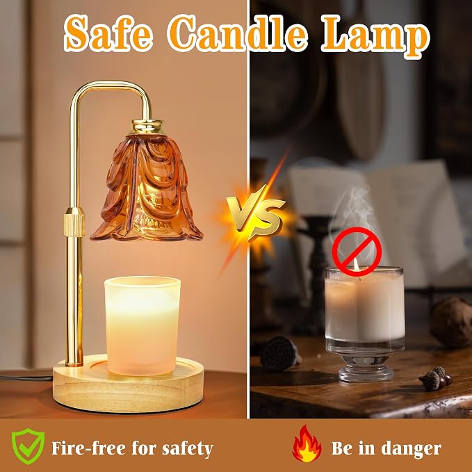 XJZJY Candle Warmer Lamp with Timer Dimmer, Adjustable Height Brown Tulip Candle Wax Warmer, Christmas Birthday Gift for Mom Women, House Warming Gifts for New Home Bedroom Decor,Brown