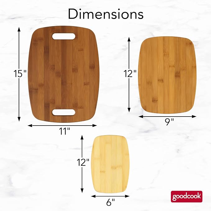 GoodCook Bamboo Cutting Board 3-Pack, Eco-Friendly Knife-Friendly Boards, 6x9-Inch, 9x12-Inch, 11x15-Inch, Durable and Moisture Resistant, Perfect for Food Prep and Serving