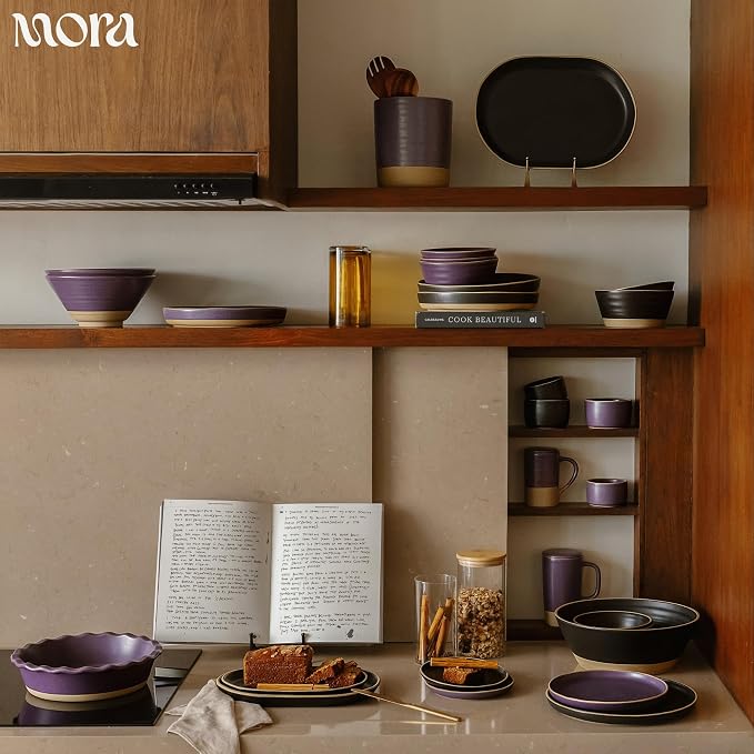 Mora Ceramic Kitchen Utensil Holder - Wooden Spoon & Spatula Crock for Countertop, Modern Farmhouse Home Decor, Extra Large 7.3" Cooking Organizer for Stove Top and Counter - Heavy & Sturdy - Nebula