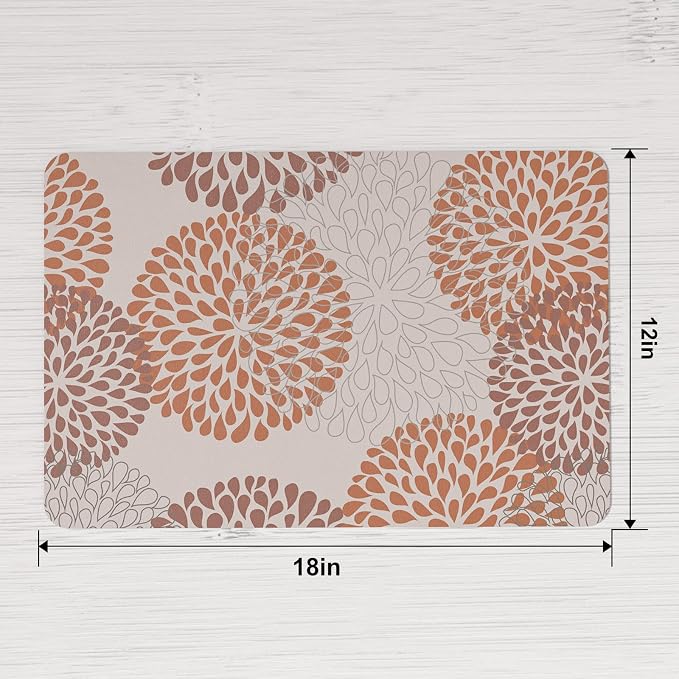 QiyI Placemats Set of 6, 12x18 Inch Faux Leather Place Mats for Kitchen Dinning, Heat Resistant Anti Slip Floral Table Mats, Waterproof Wipeable Washable Placemat Thanksgiving Table Décor, Brown